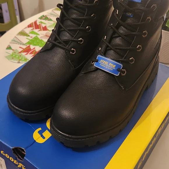 Black Steel Toe Boots Size 9 Mens - Picture 2 of 3